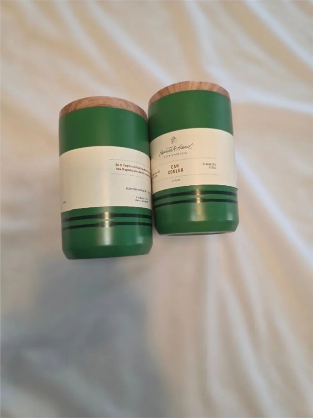 Hearth and Hand with Magnolia Beverage Can Cooler Set of 2 Green Unlidded NWT